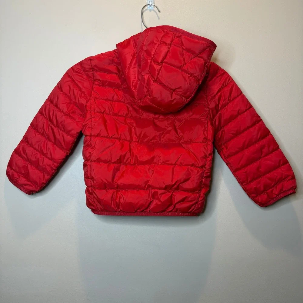 NWOT Tommy Hilfiger Red Puffer Jacket Hooded Water Resistant Kids Size XS 4-5